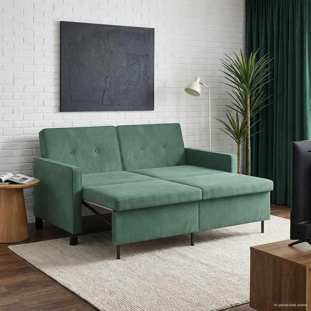 Sovesofa i havgrøn polyester - 2-personers, udtræk og justerbart ryglæn
