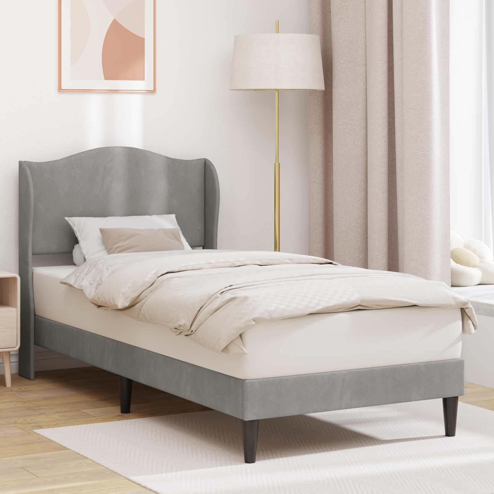 Sengestel med hovedgærde Lysegrå 90 x 190 cm Fløjl billede