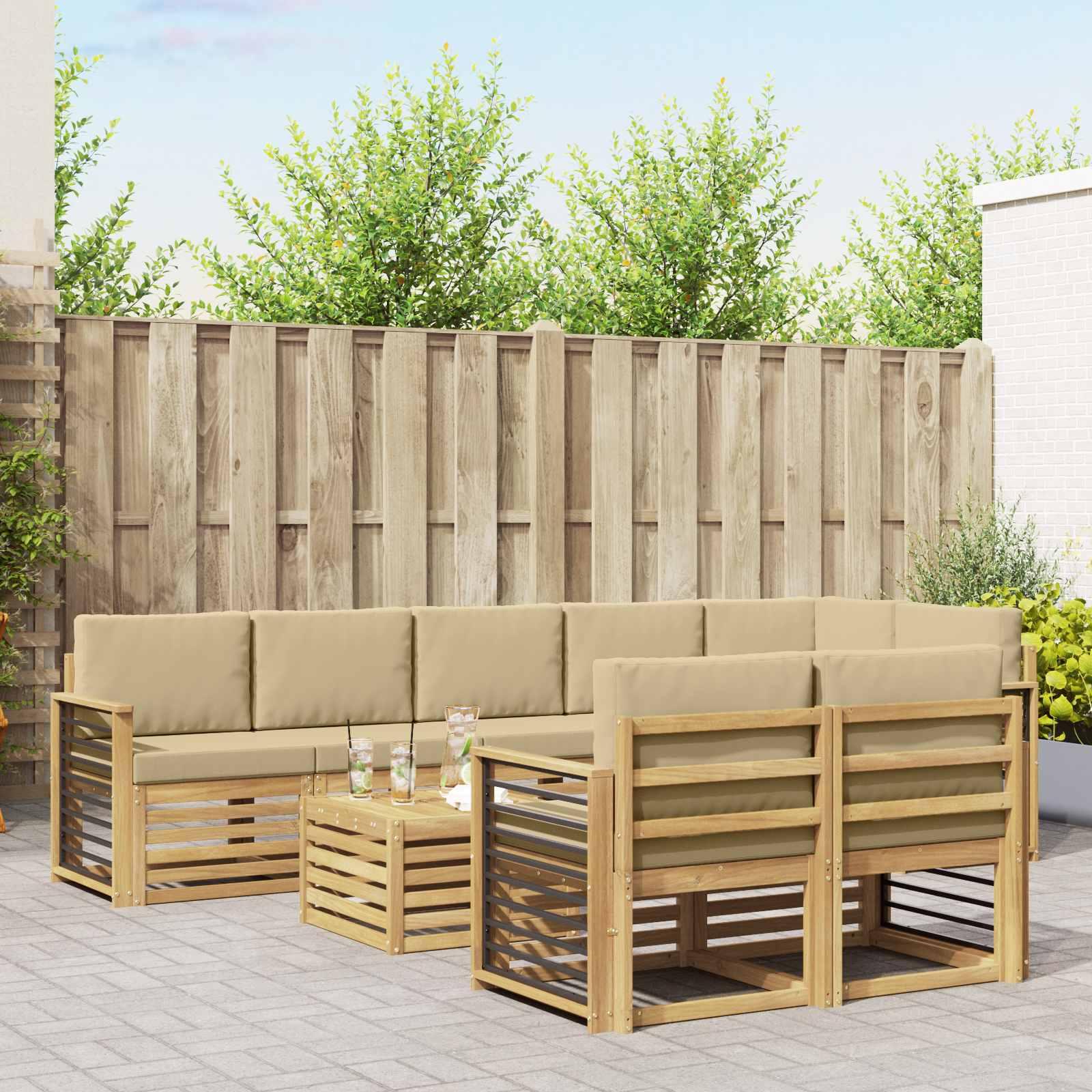 Udendørs sofagruppe 9 stk Hvid og Beige 59 x 59 x 37 cm billede