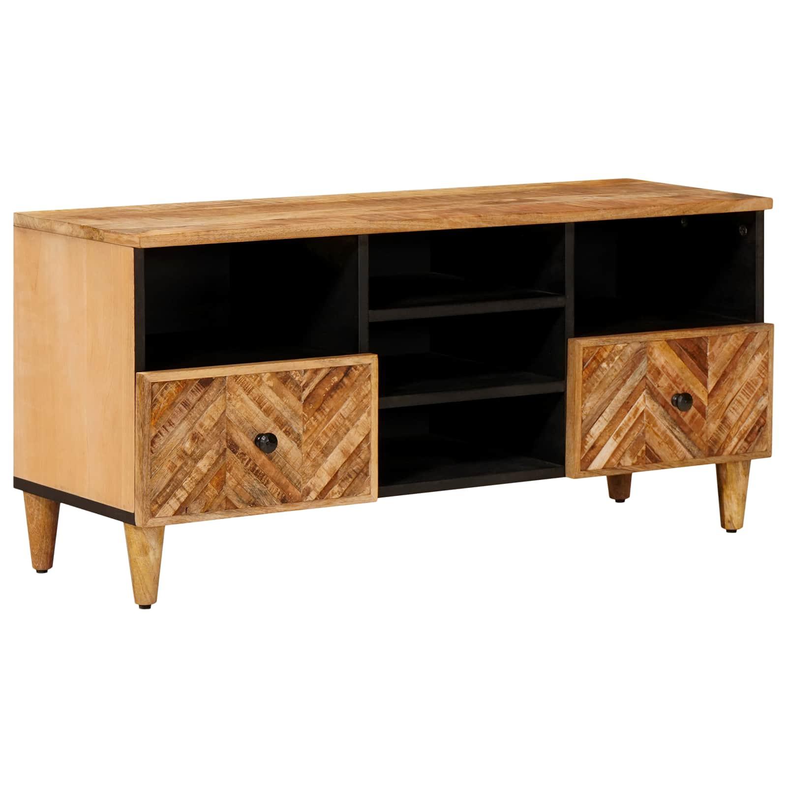 TV-bord i massivt mangotræ - brun 100 × 33,5 × 46 cm billede