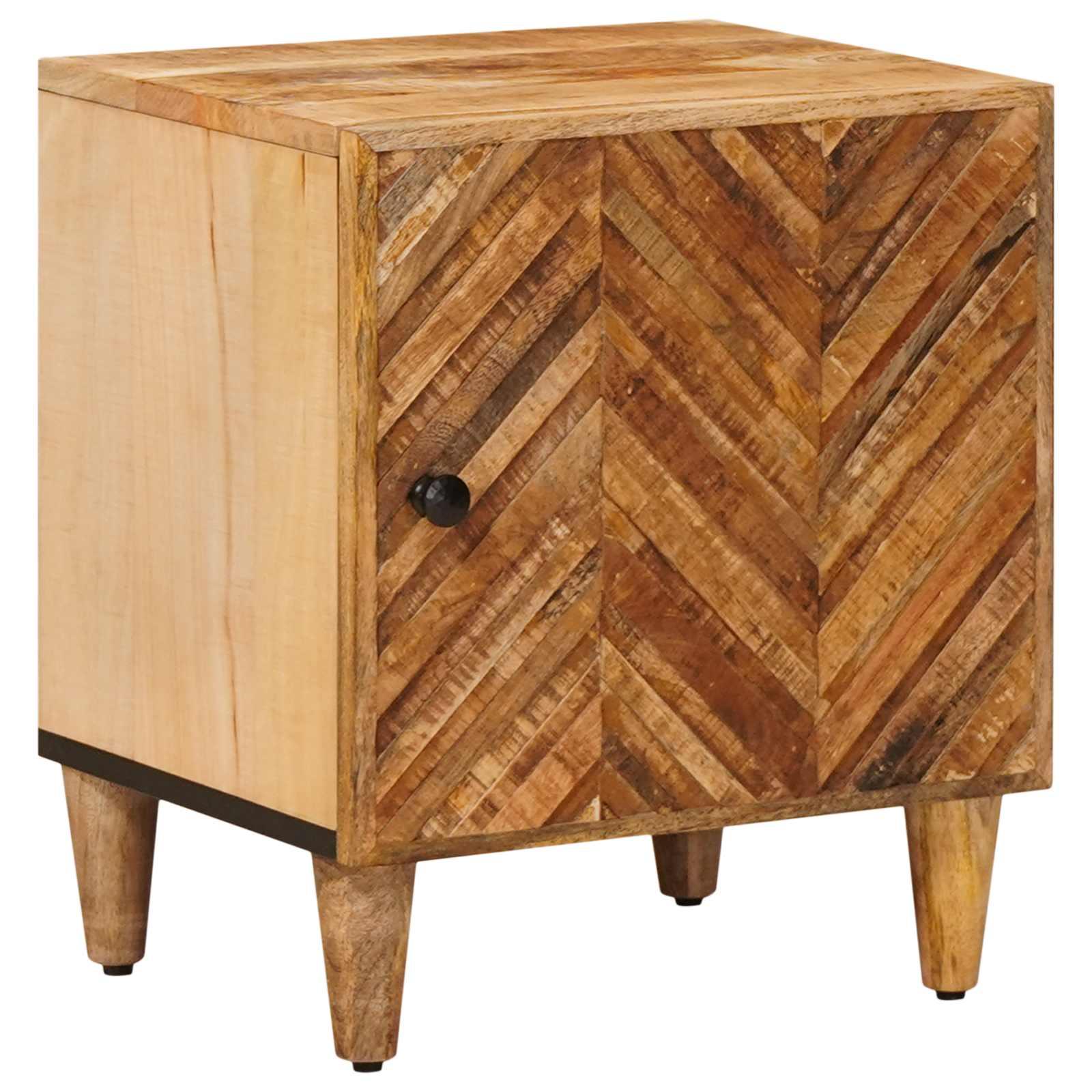 Sengebord i massivt mangotræ - brun 40 × 33,5 × 46 cm med dør billede