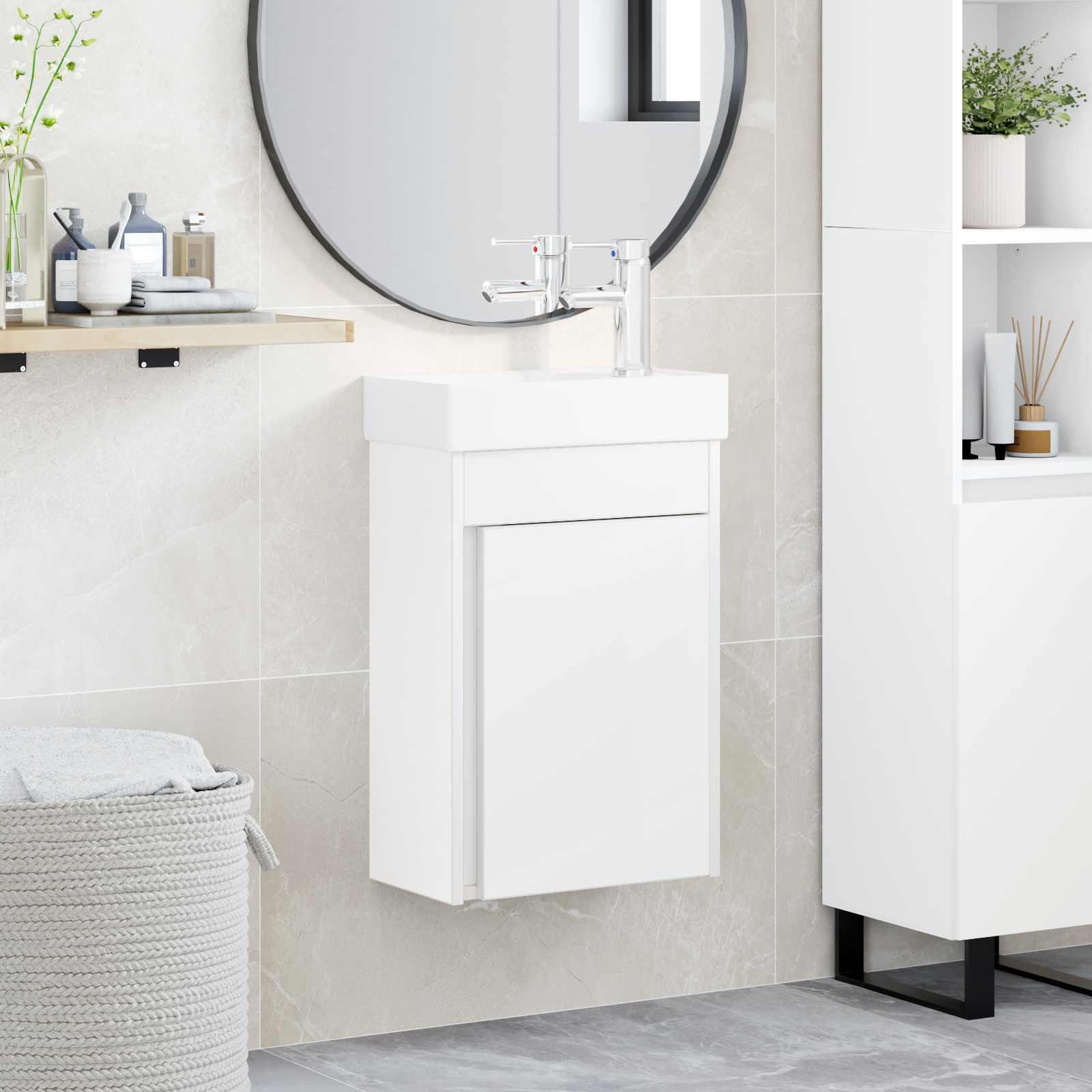 Badeværelses Vanity-enhed med Armatur Hvid 40,5 x 22,5 x 62 cm billede