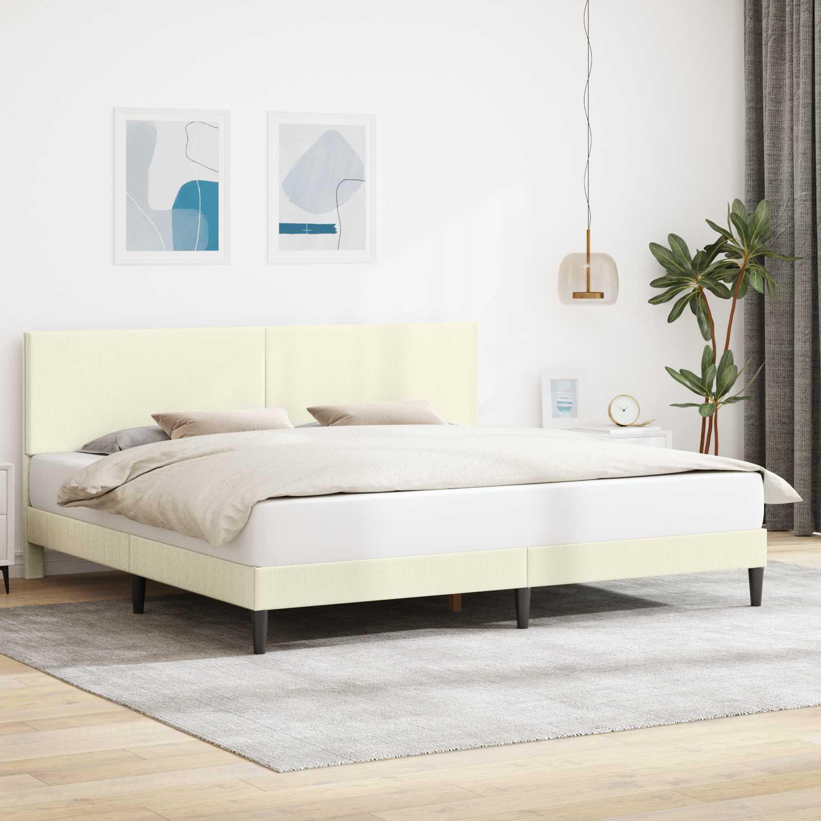 Sengestel med hovedgærde i velour - creme, 200 x 200 cm billede