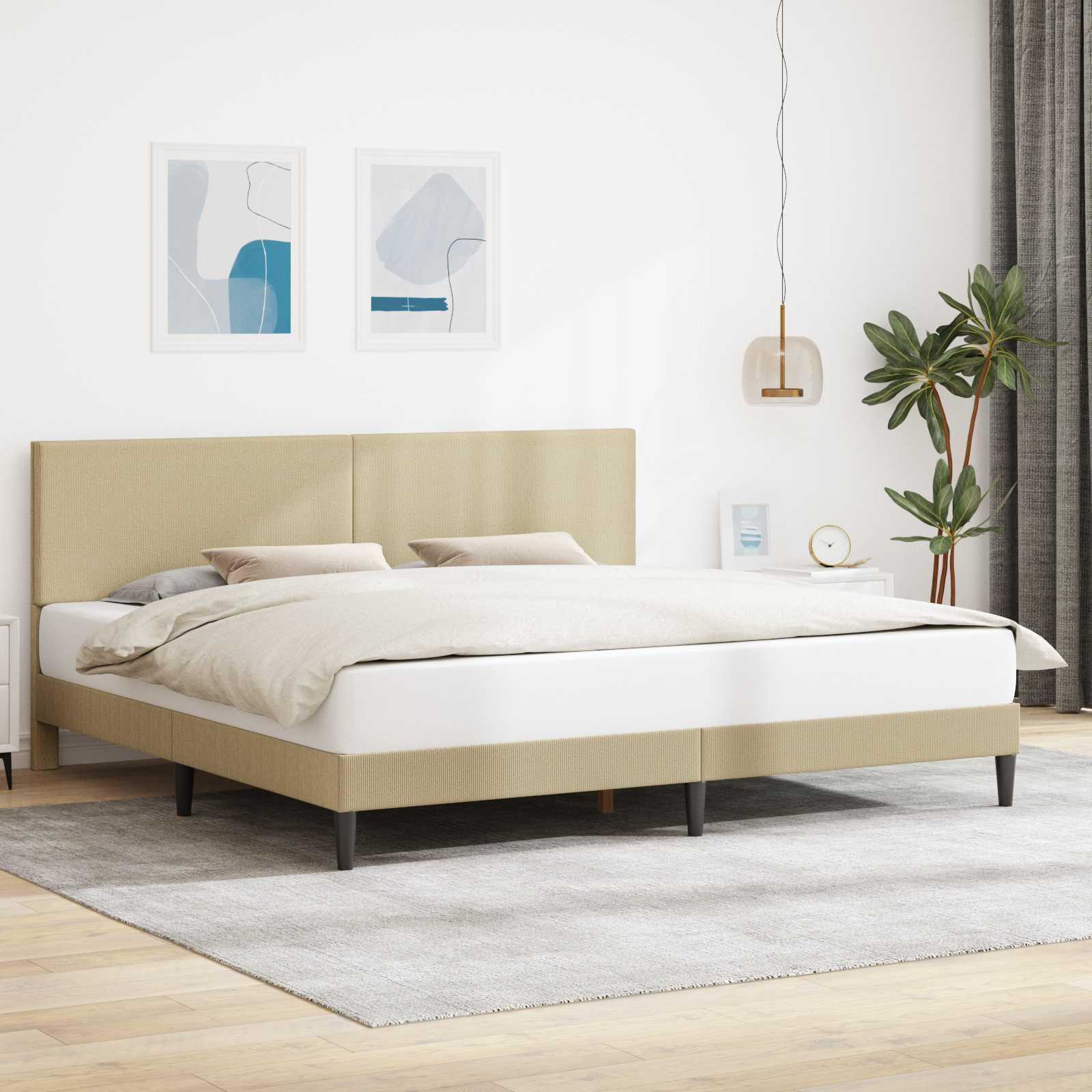 Sengestel med hovedgærde 180 x 200 cm - lys grøn grå velourstof