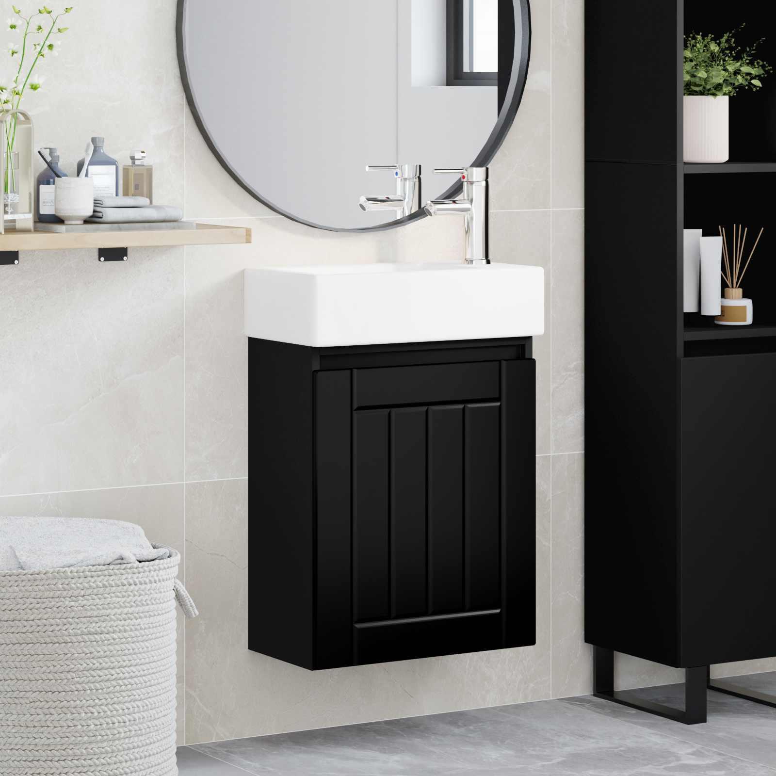 Badeværelses vanity-enhed med armatur - sort, 45,5 × 25,5 × 84 cm billede