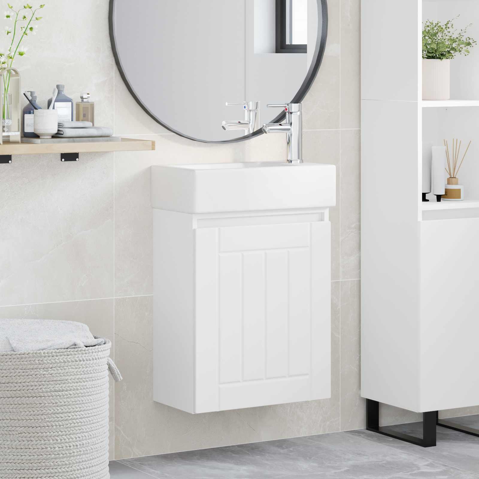 Badeværelses Vanity-enhed med Armatur Hvid 45,5 x 25,5 x 84 cm billede