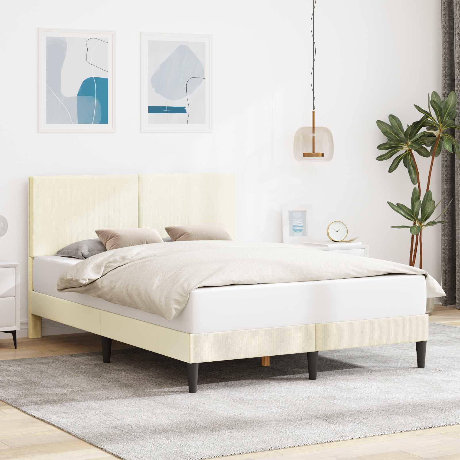 Sengestel med hovedgærde i velour - creme, 140 x 200 cm billede