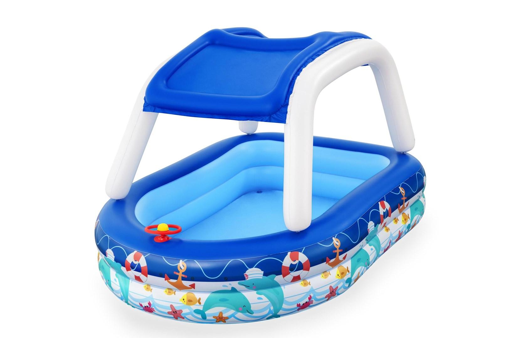 Bestway oppustelig pool med solsejl 213 × 155 × 132 cm - blå billede