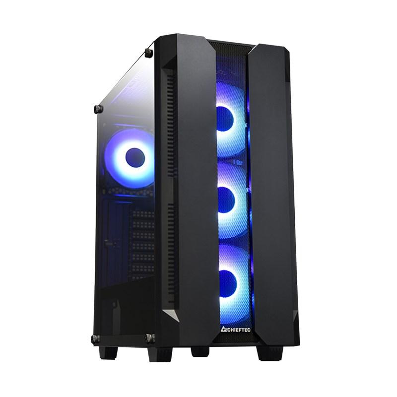 Chieftec Gamer Series Hunter - Tower - sidepanel med vindue (hærdet glas) - ingen strømforsyning (ATX) - sort - USB/Lyd