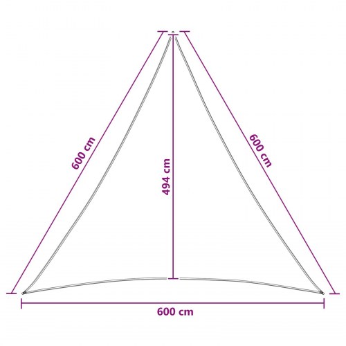 Solsejl trekant 6 x 6 x 6 m - HDPE, ca. 90 % UV-beskyttelse