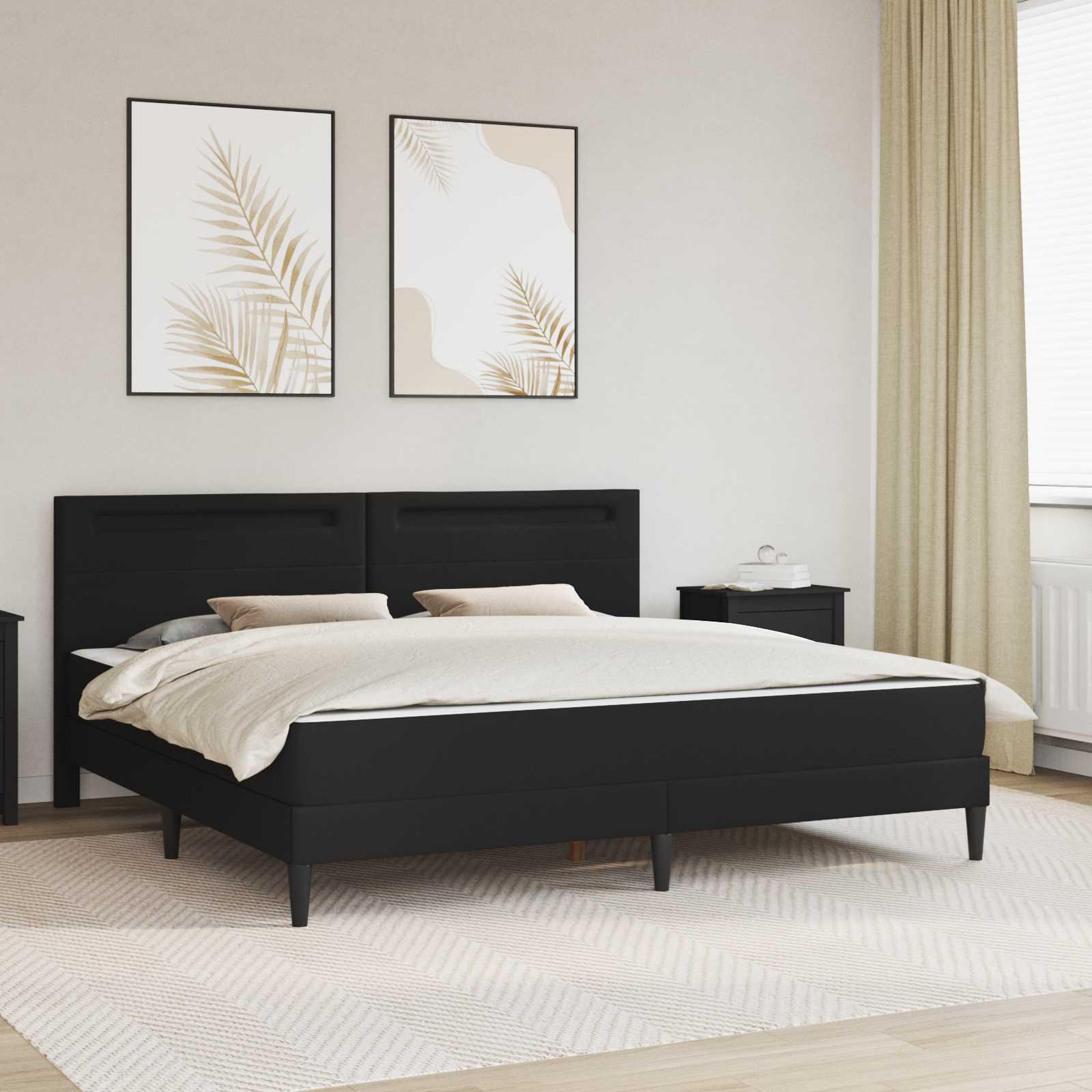 Sengestel med LED-lysstrimler Sort 180 x 200 cm Kunstlæder billede
