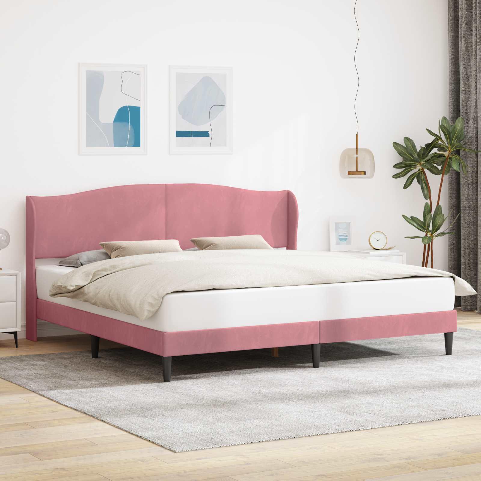 Sengestel med hovedgærde Lyserød 180 x 200 cm Fløjl billede
