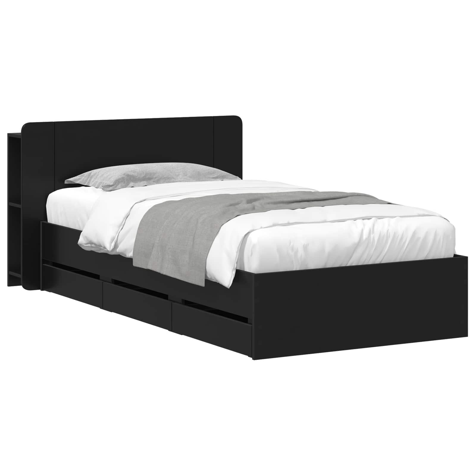 Sengestel med opbevaring Sort 75 x 190 cm Konstrueret træ billede