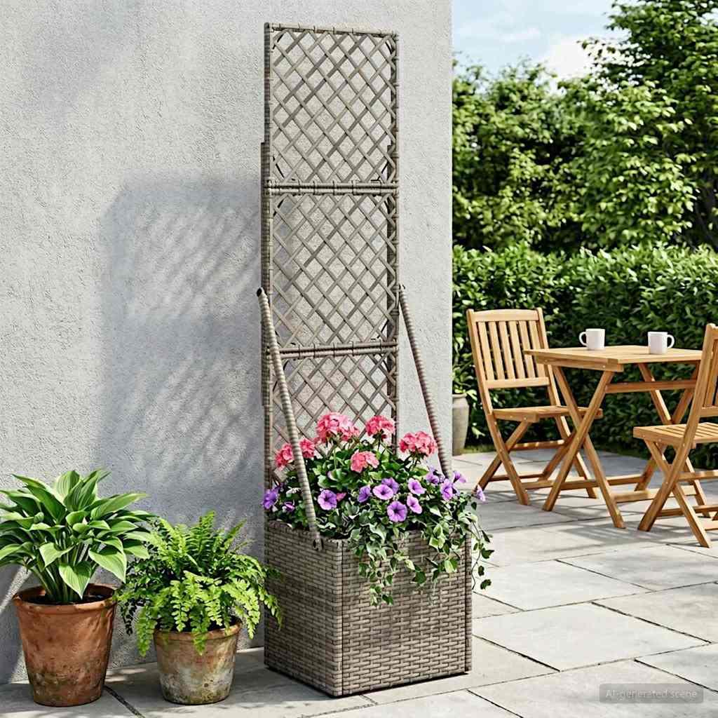 Havekrukke med trellis Grå 35 x 30 x 135 cm polyrattan billede
