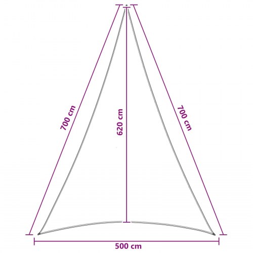 Trekantet solsejl 5 x 7 x 7 m i HDPE - blå/hvid stribet