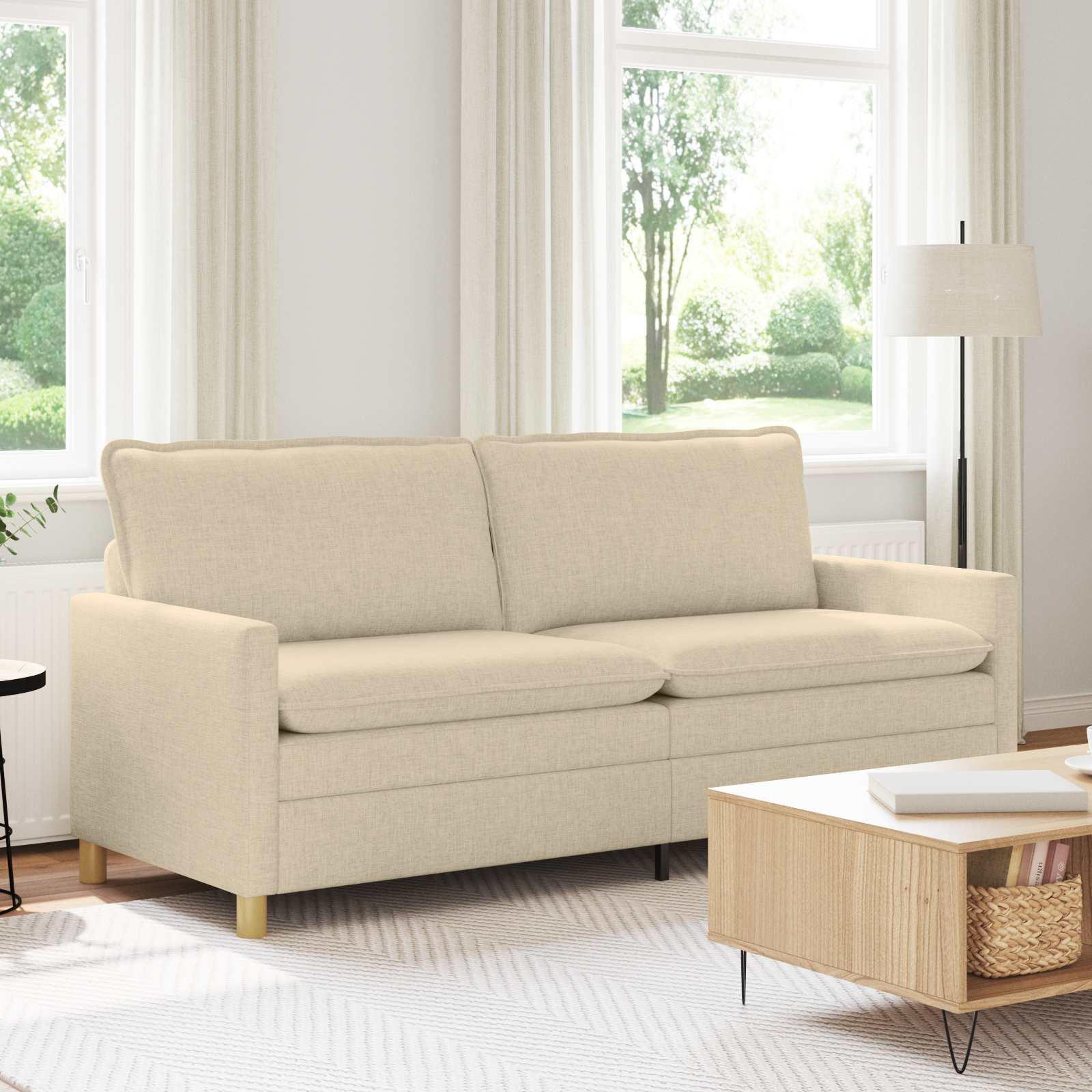 Sofa i stof - cremefarvet 3-personers, 196 × 81 × 87,5 cm