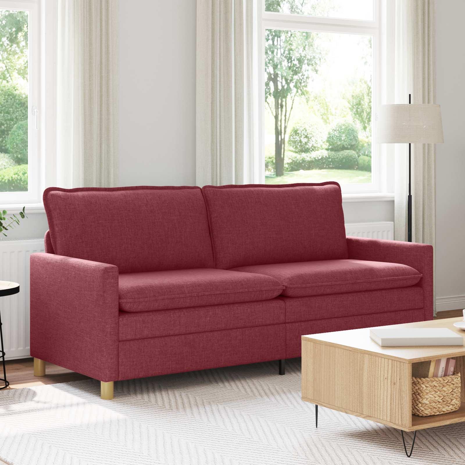 Sofa i stof - vinrød, 3-personers, 196 × 81 × 87,5 cm