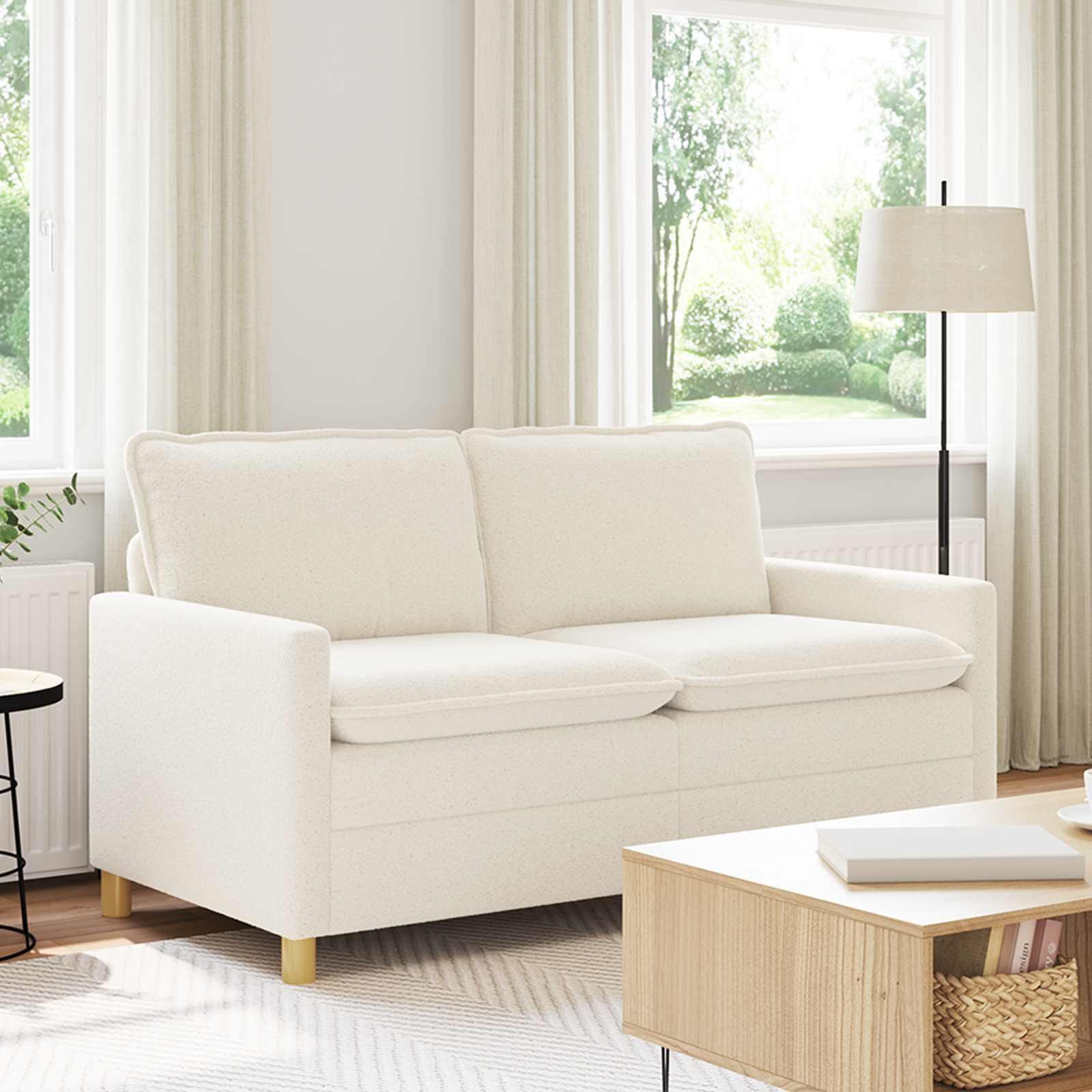 2-personers sofa i stof - cremefarvet, 156 × 81 × 87,5 cm