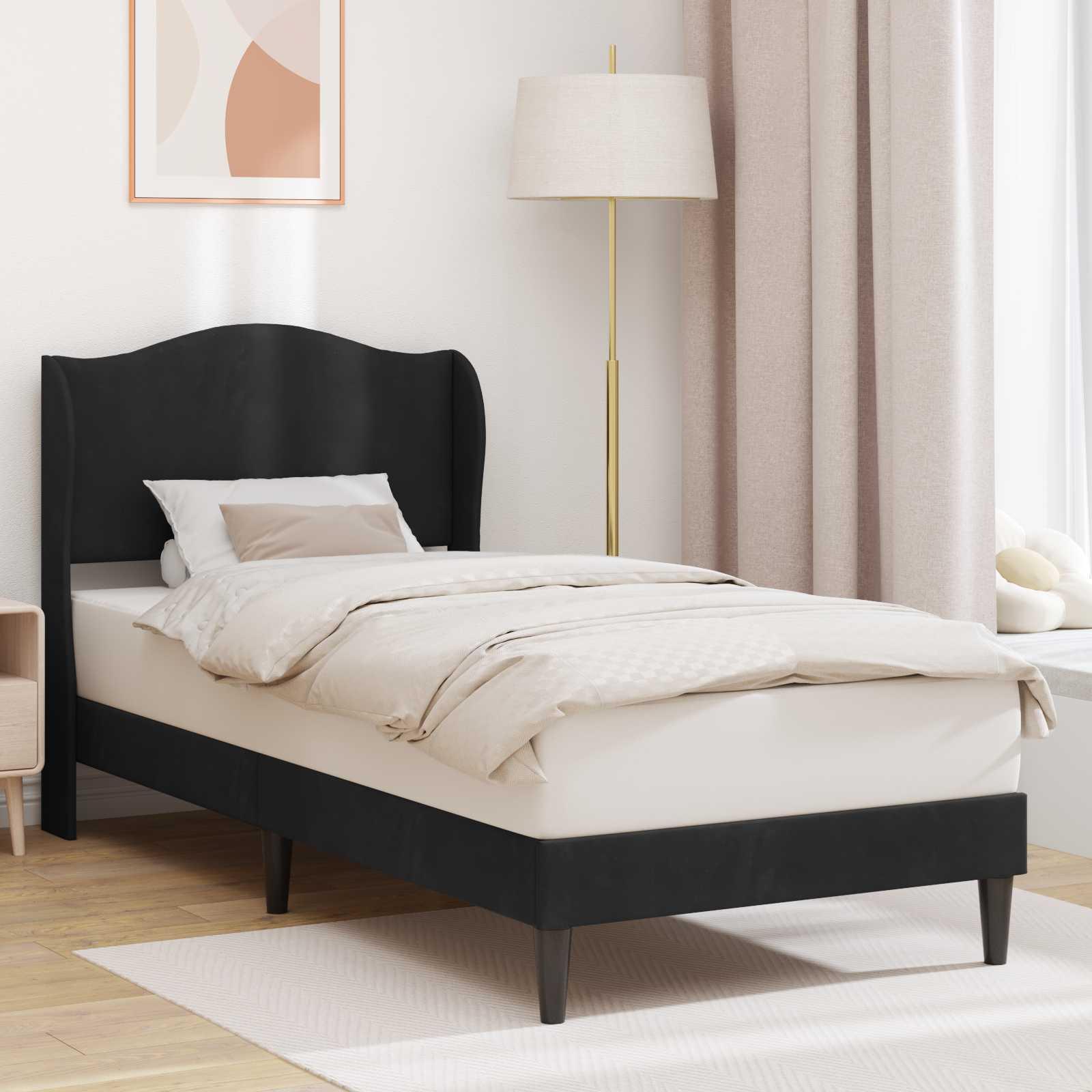 Sengestel med hovedgærde Sort 90 x 190 cm Fløjl billede