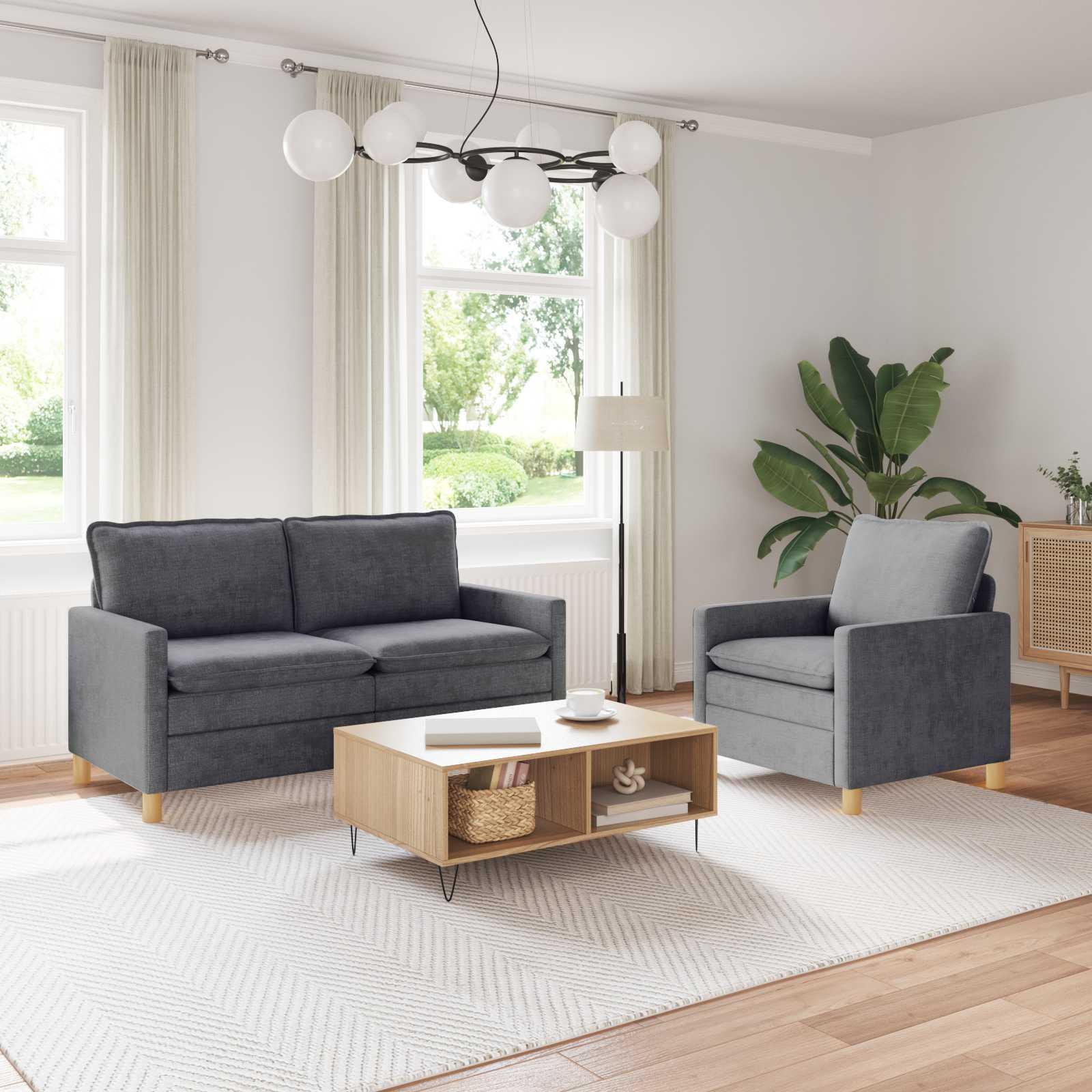 Sofa Sæt 2 stk Mørkegrå Polyester billede