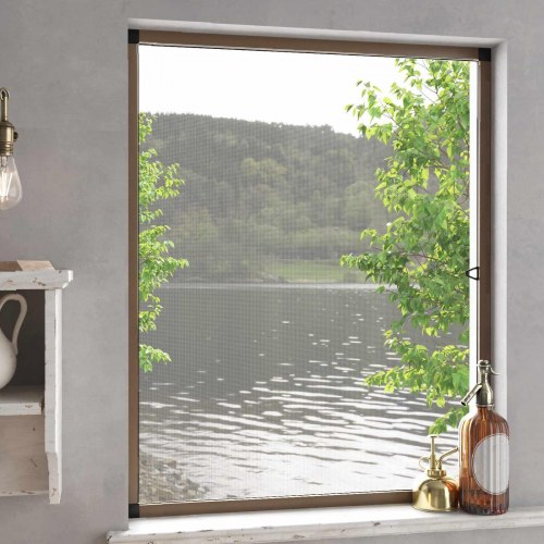 Insektnet til vinduer - brun ramme 120 × 140 cm i aluminium og glasfiber