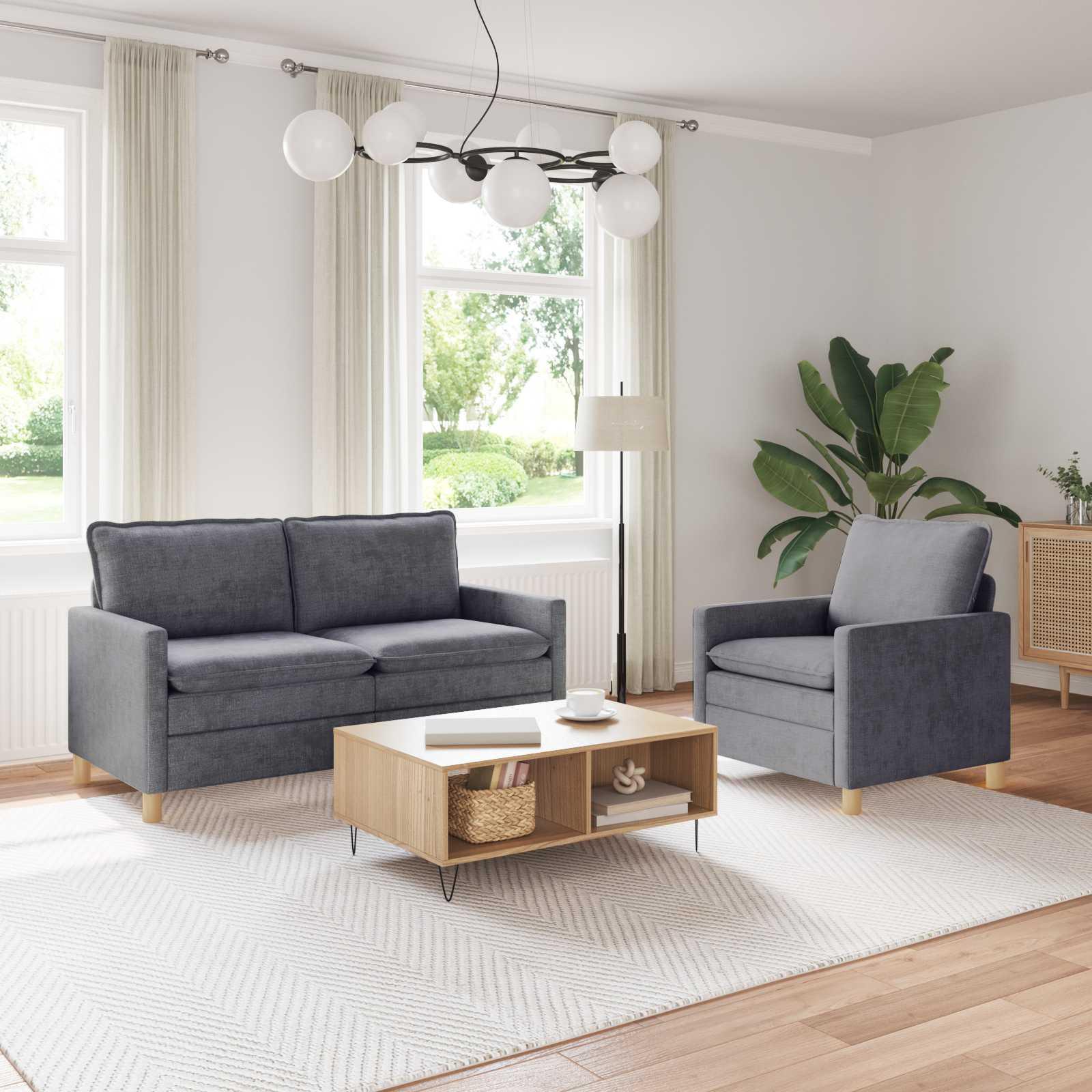 Sofa Sæt 2 stk Lysegrå Polyester billede