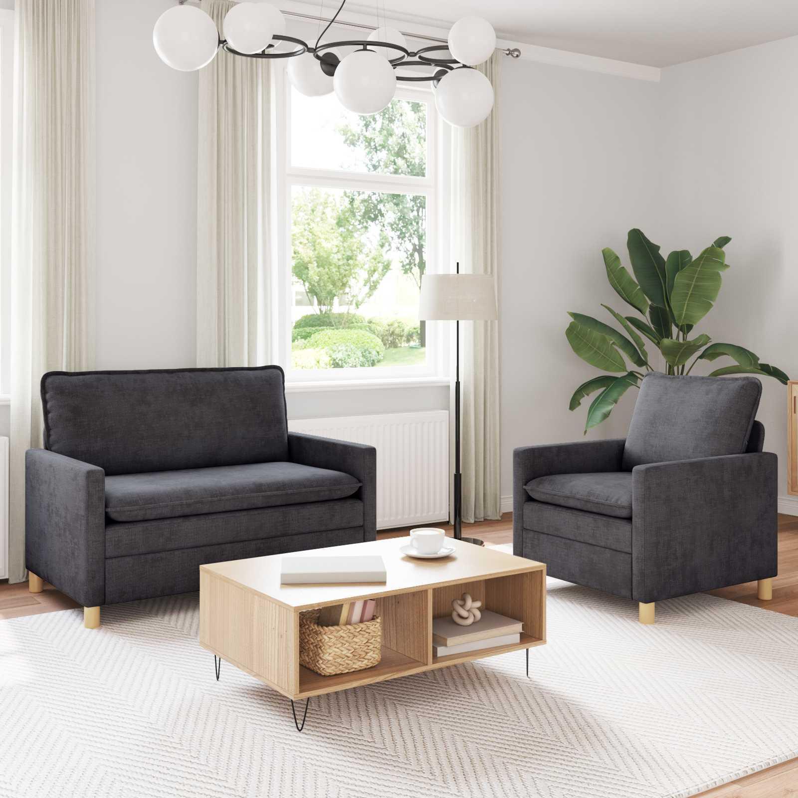 Sofa Sæt 2 stk Mørkegrå Polyester billede
