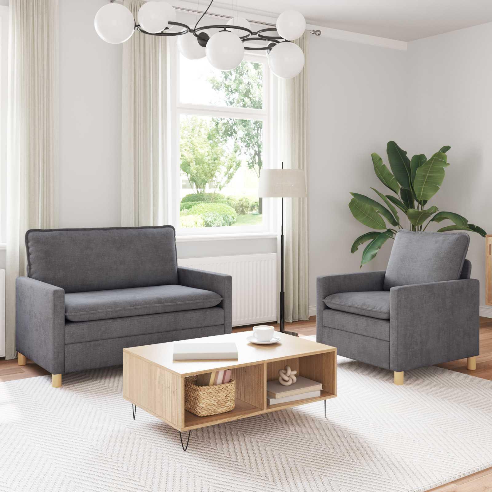 Sofa Sæt 2 stk Lysegrå Polyester billede