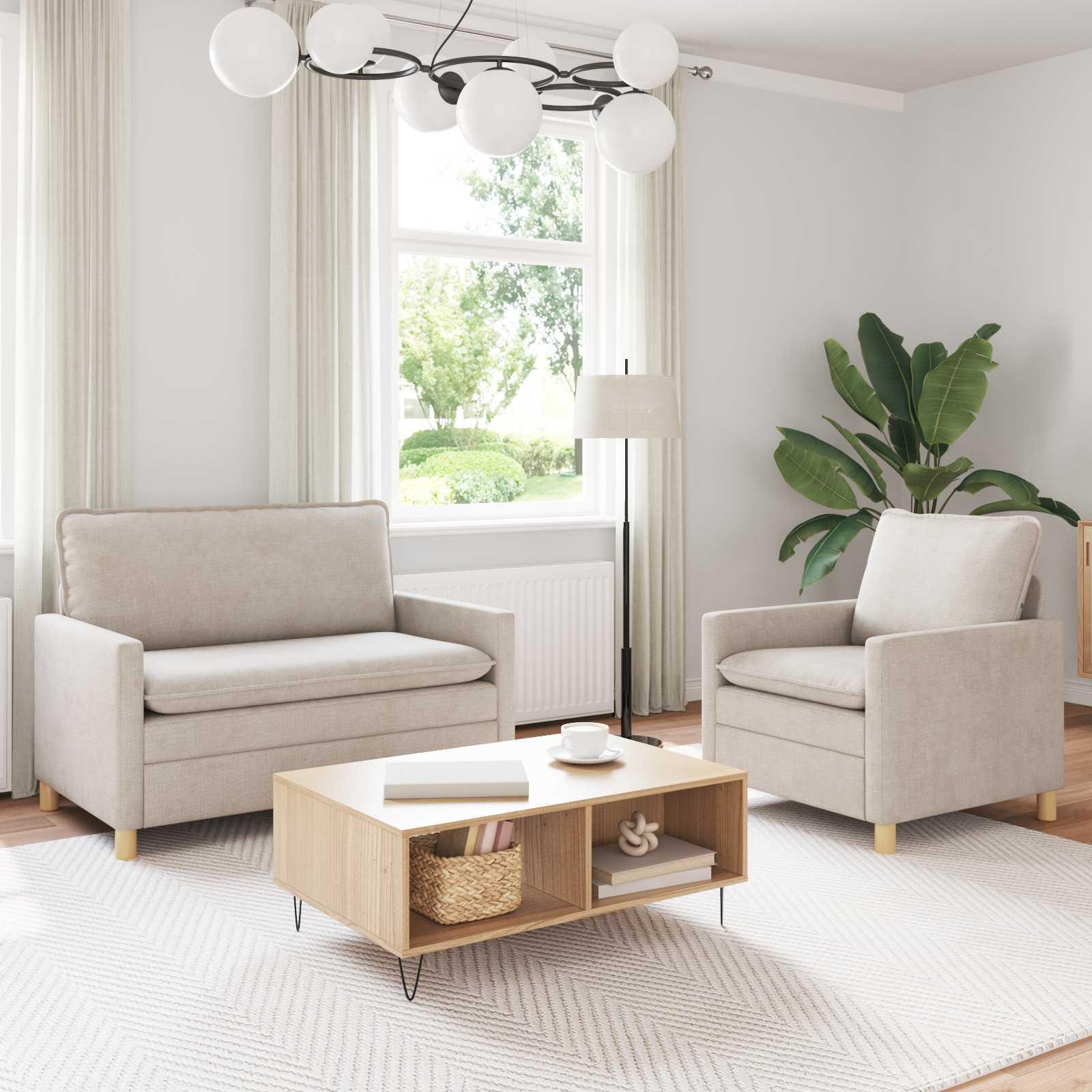 Sofa Sæt 2 stk Cremefarvet Polyester billede
