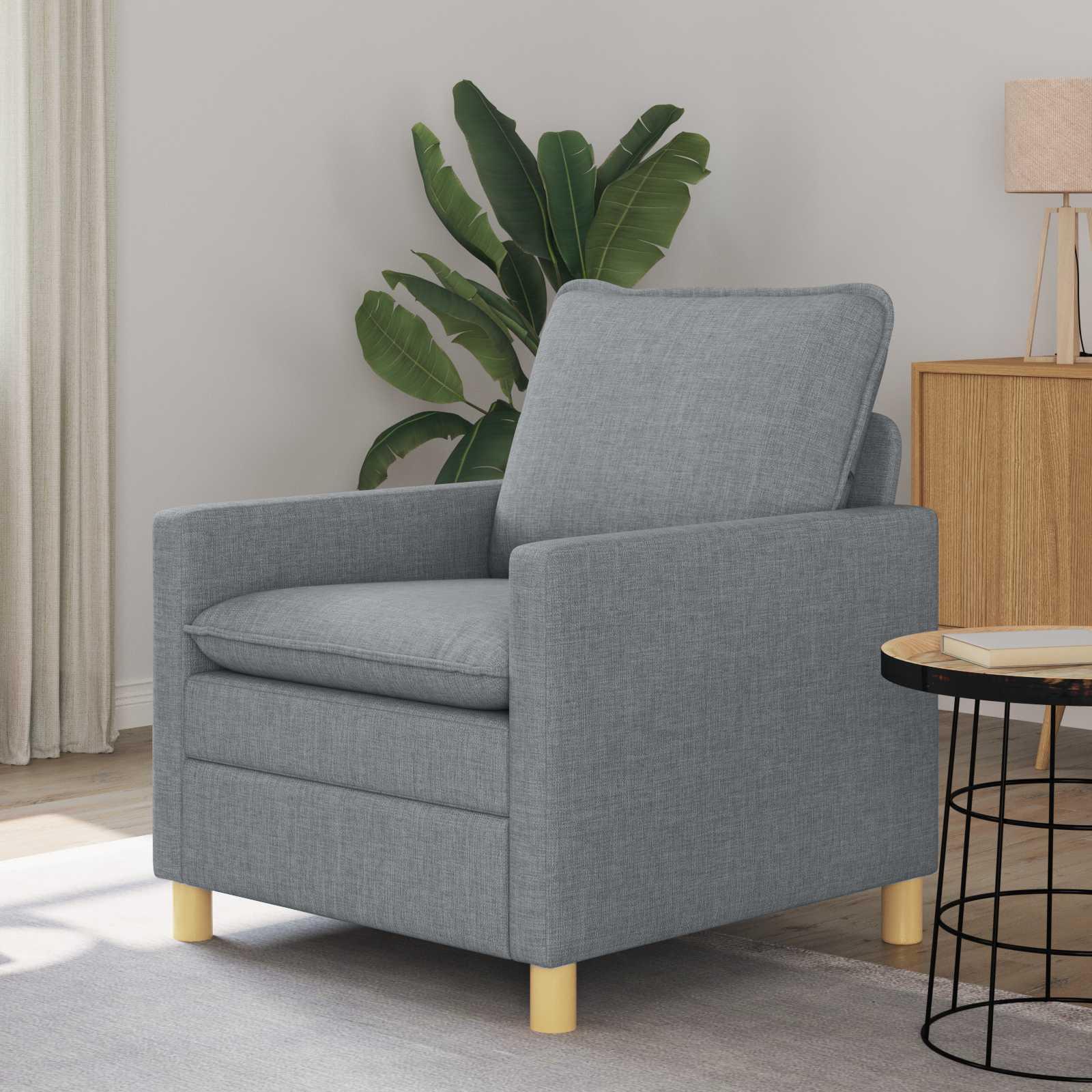 Sofa i lysegråt stof - 1-personers lænestol, 76 × 81 × 87,5 cm billede