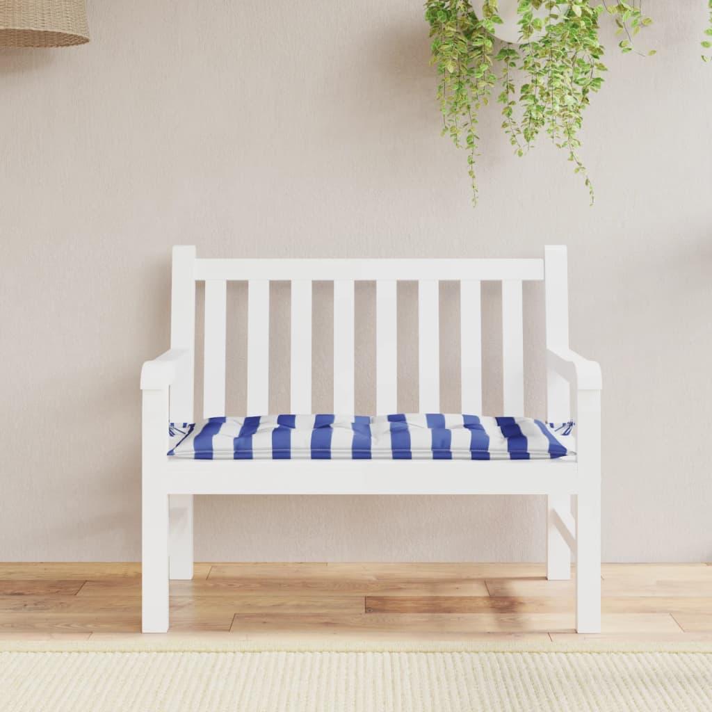 Hynde til havebænk 110x50x7 cm striber stof blå og hvid billede