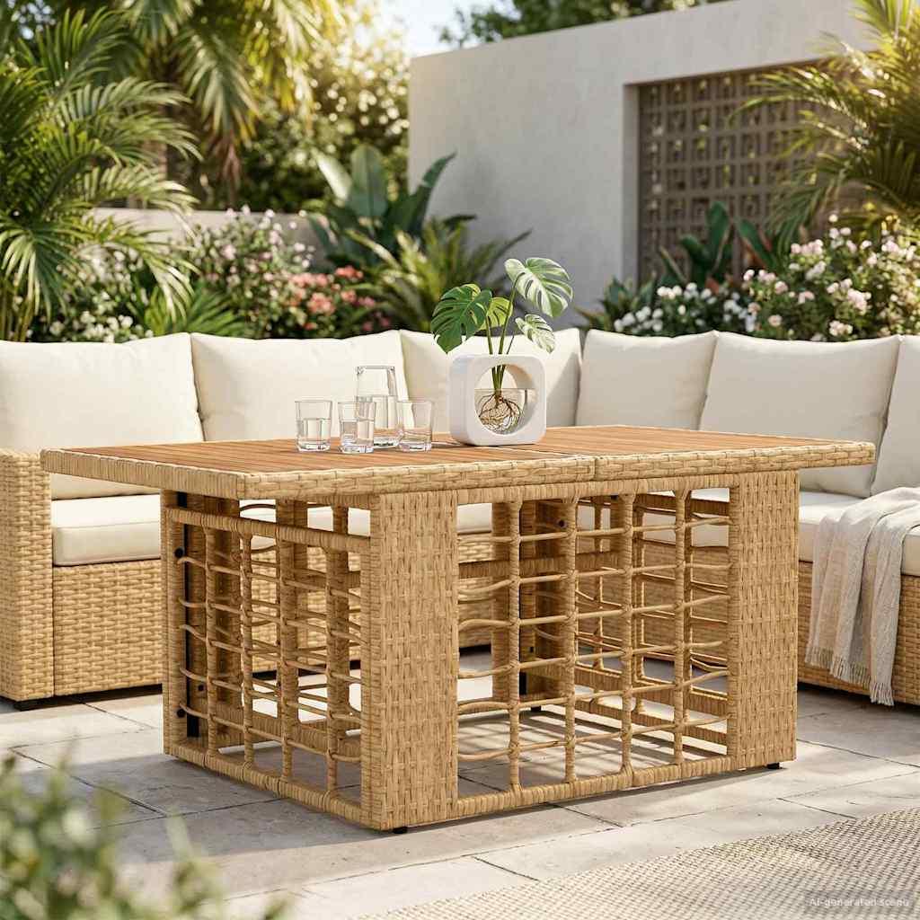 Havemøbel Bord Naturfarvet 100 x 55 x 37 cm PE Rattan og Glas billede