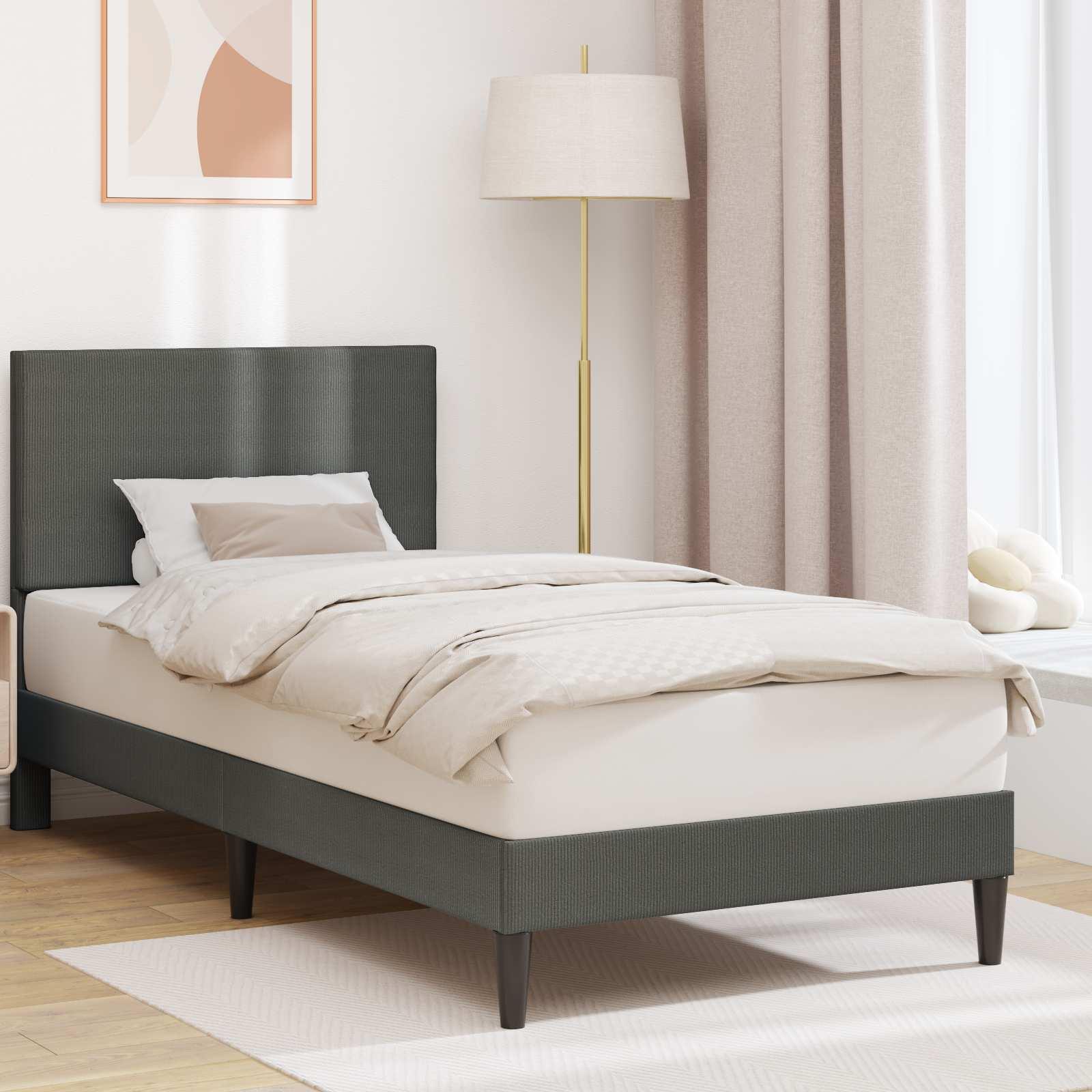 Sengestel med hovedgærde Mørkegrå 100 x 200 cm Velourstof billede