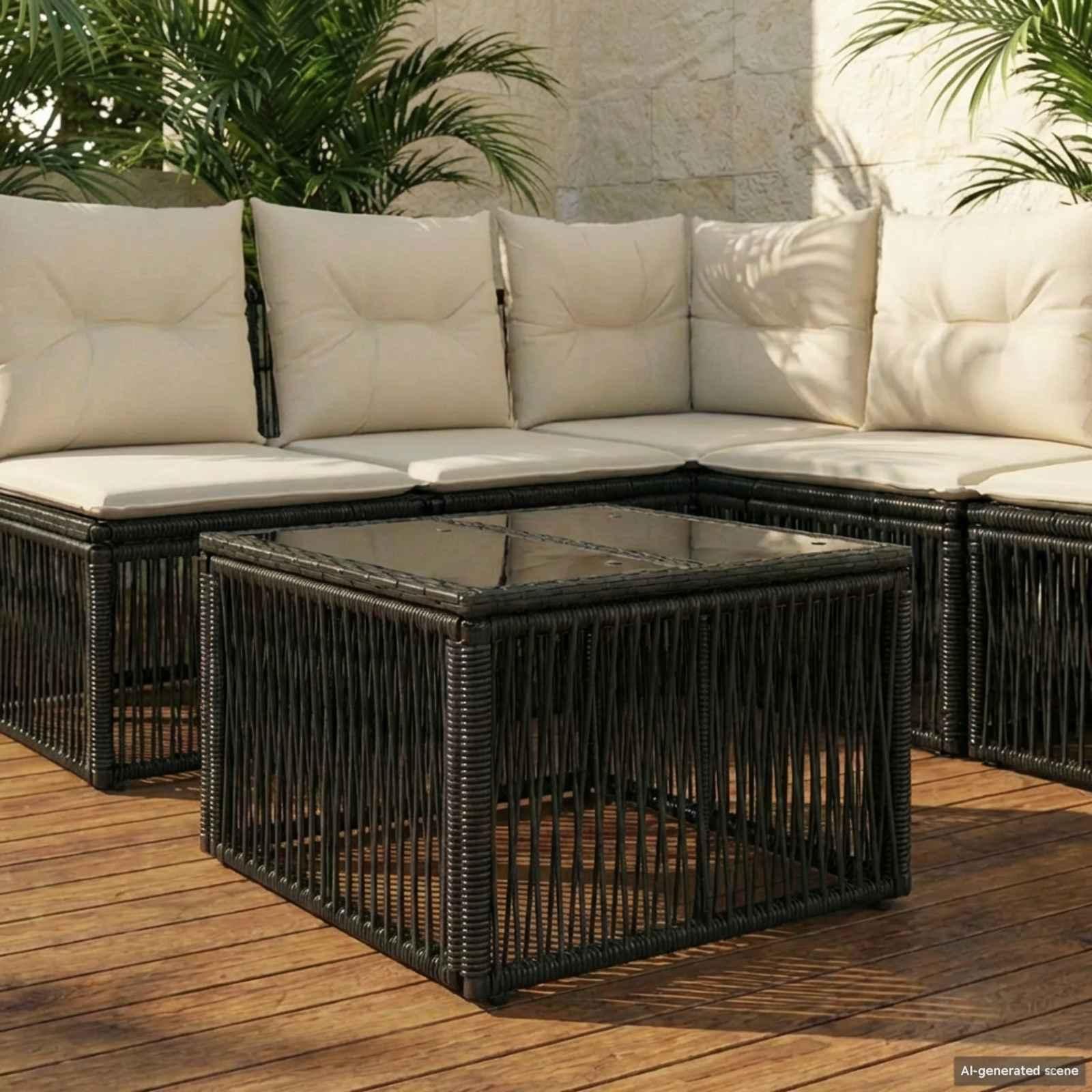 Havemøbel Bord Sort 55 x 55 x 37 cm PE Rattan og Glas billede
