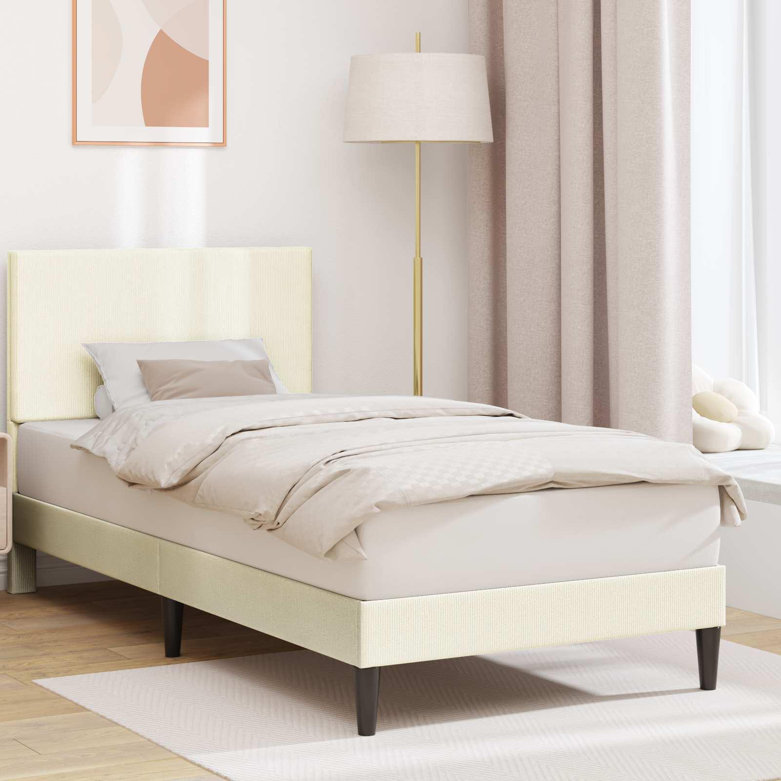 Sengestel med hovedgærde - creme, 90 x 190 cm, velour/cordfløjl billede