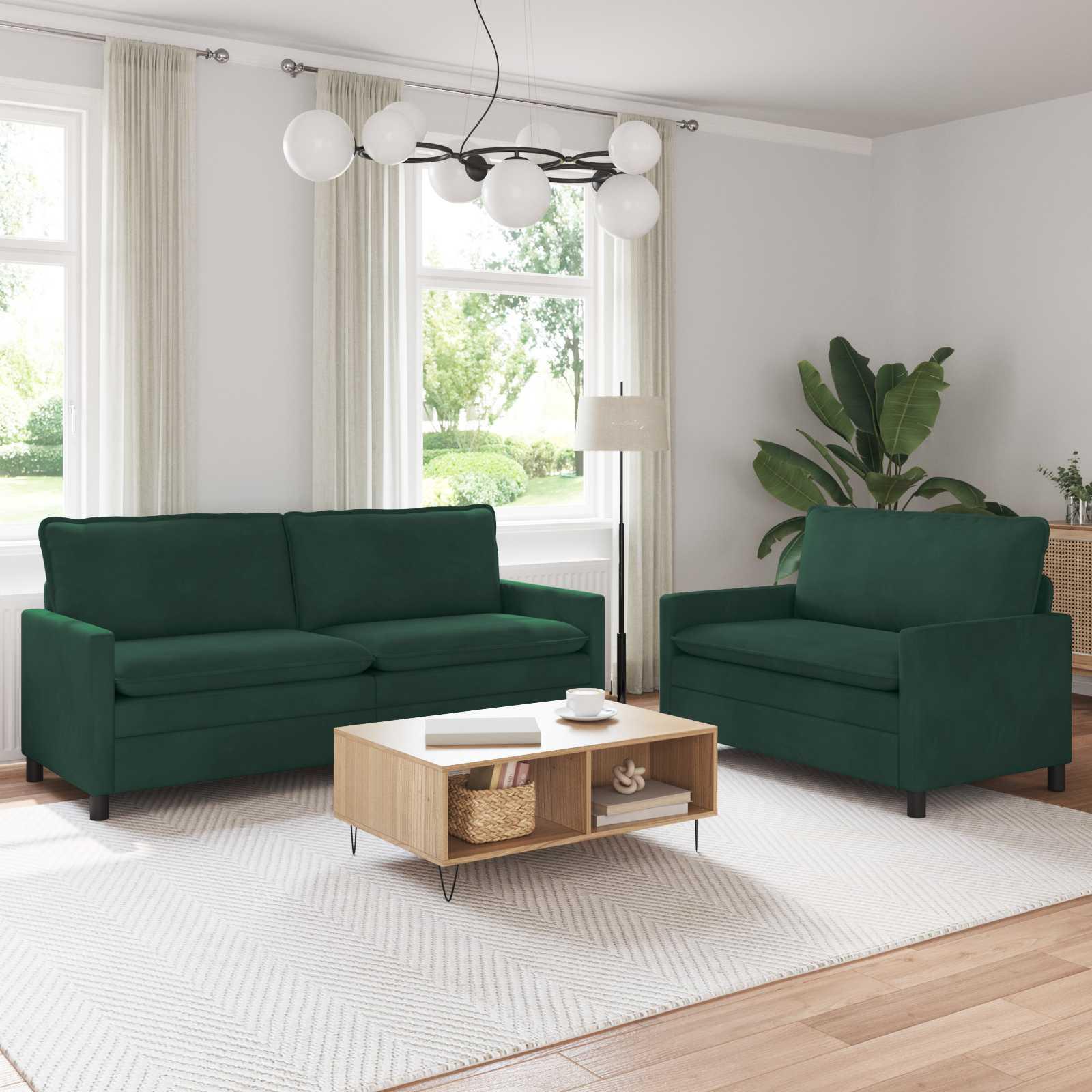 Sofa Sæt 2 stk Mørkegrøn Fløjl billede