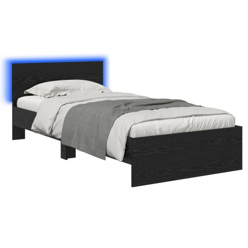 Sengestel med LED og hovedgavl - sort eg, 80 x 200 cm
