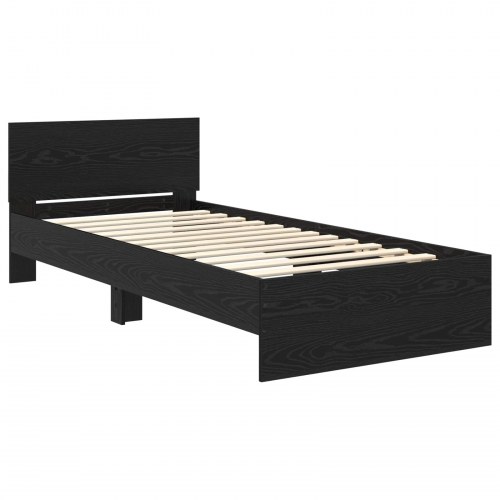 Sengestel med LED og hovedgavl - sort eg, 80 x 200 cm