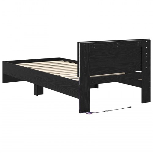 Sengestel med LED og hovedgavl - sort eg, 80 x 200 cm
