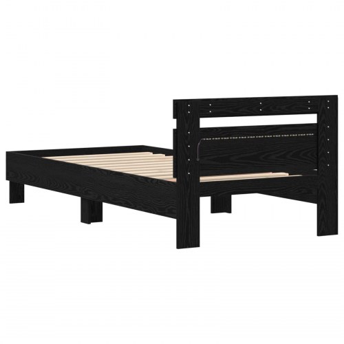 Sengeramme med LED i sort eg 80 x 200 cm - konstrueret træ