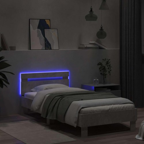 Sengeramme med LED - betongrå, 80 × 200 cm, konstrueret træ
