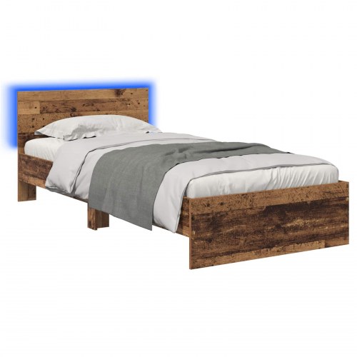 Sengestel med LED og hovedgavl - gammelt træ 80 x 200 cm