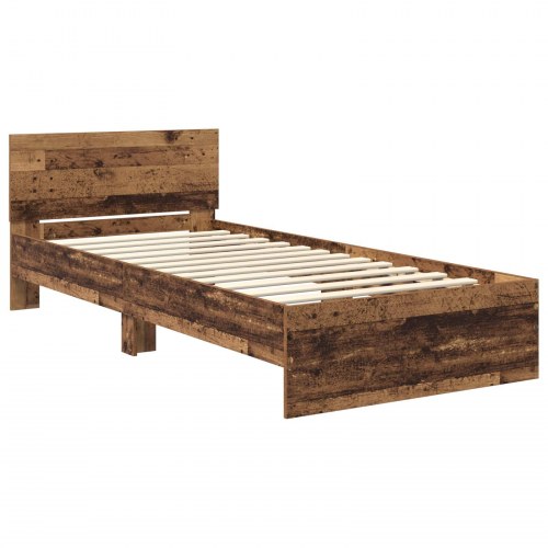 Sengestel med LED og hovedgavl - gammelt træ 80 x 200 cm