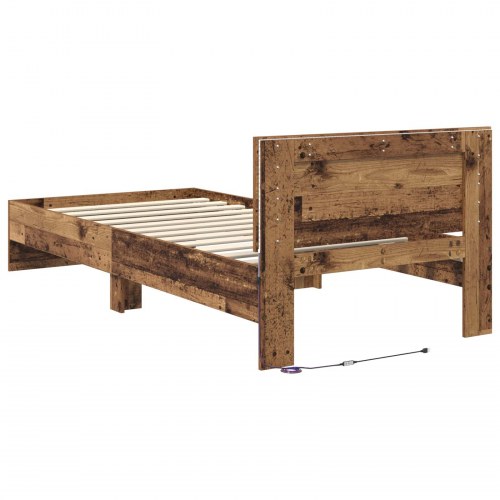 Sengestel med LED og hovedgavl - gammelt træ 80 x 200 cm