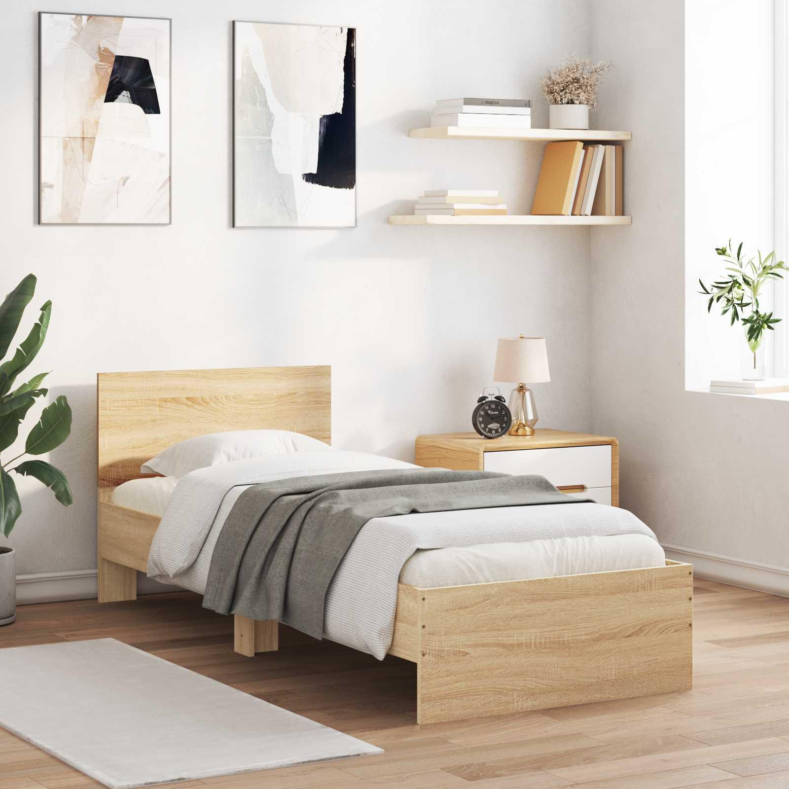 Sengeramme med LED i Sonoma-eg 80 × 200 cm - konstrueret træ billede