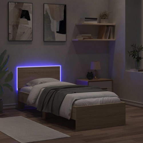Sengestel med LED og hovedgavl - Sonoma-eg 80 x 200 cm