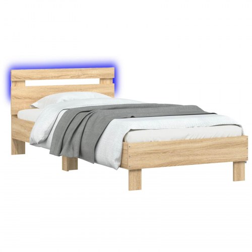 Sengeramme med LED i sonoma eg 80 × 200 cm - konstrueret træ