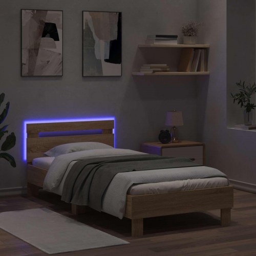Sengeramme med LED i sonoma eg 80 × 200 cm - konstrueret træ