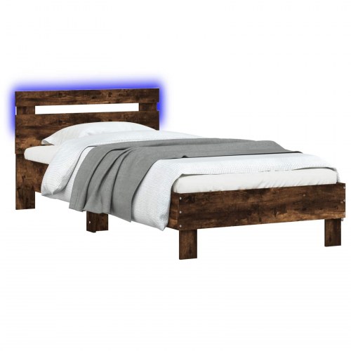Sengeramme med LED - røget eg 80 x 200 cm, konstrueret træ
