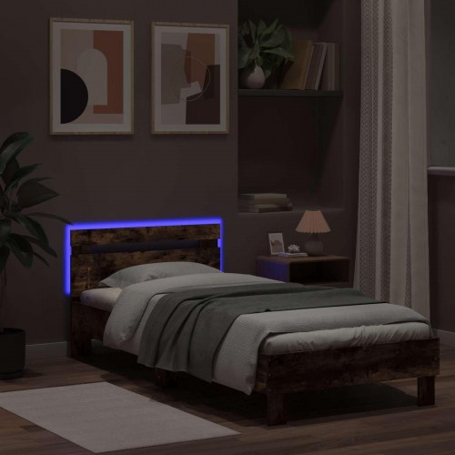 Sengeramme med LED - røget eg 80 x 200 cm, konstrueret træ